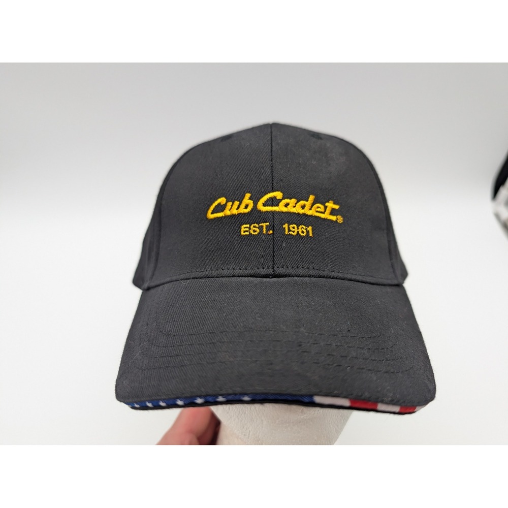 Cub Cadet Est 1961 Black Baseball Hat Adjustable Strap American Flag Detail